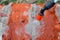 Moisturizing surface of red ceramic brick masonry using