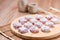 moji , Kagami mochi , Mochiko , sweet on wood table , Japan sweet