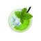 Mojito cocktail with lime, mint and ice top view. Cold alcoholic or non-alcoholic long drink. Vector illustration on white
