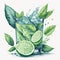 Mojito cocktail with lime and mint leaves. Hand drawn vector illustration Ai generated