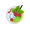 Mojito cocktail with lime, mint, raspberry and ice top view. Cold alcoholic or non-alcoholic long drink. Vector illustration on