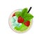 Mojito cocktail with lime, mint, strawberry and ice top view. Cold alcoholic or non-alcoholic long drink. Vector illustration on