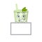 Mojito lemon cocktail cartoon design style standing behind a board