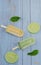 Mojito Passion Fruit Mojito Lemon Popsicle in Blue Background