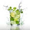 Mojito splashing out from the glass. Refreshing summer drink, thirst quencher. AI Generated