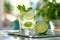 Mojito, traditional Cuban cocktail made with white rum, sugar, lime juice, sparkling water, and mint leaves. Generative AI