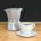 Moka coffee pot and cup