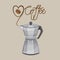 Moka pot coffee brew vector with lettering illustration