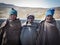 Mokhotlong, Lesotho - September 11, 2016: Three unidentified young African sheperds in traditional thick blankets