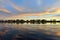 Mokoro in the Okavango delta at sunset, Botswana