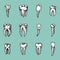 Molar teeth enamel, dental set. work of the dentist and care for children. oral cavity clean or dirty. health or caries