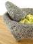 Molcajete Mortar And Pestle Bowl Filled With Guacamole