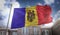 Moldova Flag 3D Rendering on Blue Sky Building Background