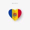 Moldova heart shaped flag. Origami paper cut Moldavian national banner