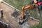 Moldova, Tiraspol - September 20, 2017: The water supply service is carrying out repair work - a pipe break, the water washed away