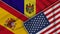 Moldova United States of America Spain Flags Together Fabric Texture Illustration