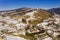 Moldovita Monastery, above view in a sunny winter day