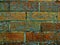 Moldy old brick wall closeup warehouse alley wet vintage exterior building