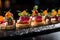 molecular gastronomy canape dishes on tray
