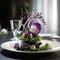 Molecular Gastronomy Dish. Elegant Plate of Food with Purple and Green Vegetables - AI Generated