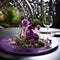 Molecular Gastronomy Dish. Elegant Plate of Food with Purple and Green Vegetables - AI Generated