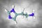 Molecular model of histamine. Atoms are represented as spheres with conventional color coding: carbon grey, nitrogen