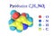 Molecular model of pyridoxine. Atoms are represented as spheres with color coding: oxygen red, nitrogen blue