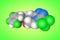 Molecular model of sitagliptin. Atoms are represented as spheres with color coding