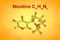 Molecular structure of nicotine, a plant alkaloid present in tobacco. Atoms are represented as spheres with color coding