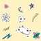 Molecule flat illustrated stickers colourful stars and pointers