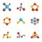 Molecule icons set, cartoon style