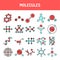 Molecules line icons set. Isolated vector element.