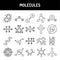 Molecules line icons set. Isolated vector element.