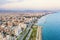 Molos Promenade park, aerial view. Limassol city coastline,Cyprus