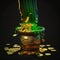 Molten Gold Coins Dripping Out of a Leprechaun\\\'s Pot of Gold, generative ai