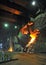 Molten hot steel pouring