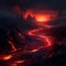 Molten Rivers: Flowing Lava Streams Meandering Across a Planetary Terrain