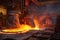 molten steel pouring into molds at a foundry
