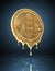 Molten virtual coin bitcoin on blue background