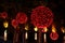 Molton street decorated for christmas flashing lights. New Year string rice lights bulbs simulating shape of red decorative sphere