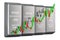 Molybdenum ingots with candlestick chart, showing uptrend market. 3D rendering