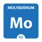 Molybdenum symbol. Sign Molybdenum with atomic number and atomic weight. Mo Chemical element of the periodic table on a glossy