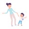 Mom Accompanying her Crying Son to School or Kindergarten, Parent Taking Upset Kid to Lesson Cartoon Style Vector