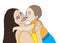 Mom and baby.Mothers Day, March 8. Mother hold son.Child kisses mother. Hand draw vector illustration