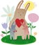 Mom Bunny together with leverets in flowers vector