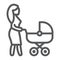 Mom with carriage line icon, care and child, woman with pram sign, vector graphics, a linear pattern on a white