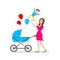 Mom carrying young boy. Smiling mother holding son. Joyful woman playing with his little kid. Happy family. Cute cartoon