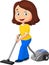 Mom cartoon with vacuum cleaner