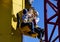 Mom and child climb the Kid Power Tower ride at Legoland, Carlsbad, California