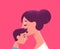 Mom and child kissing for family love concept